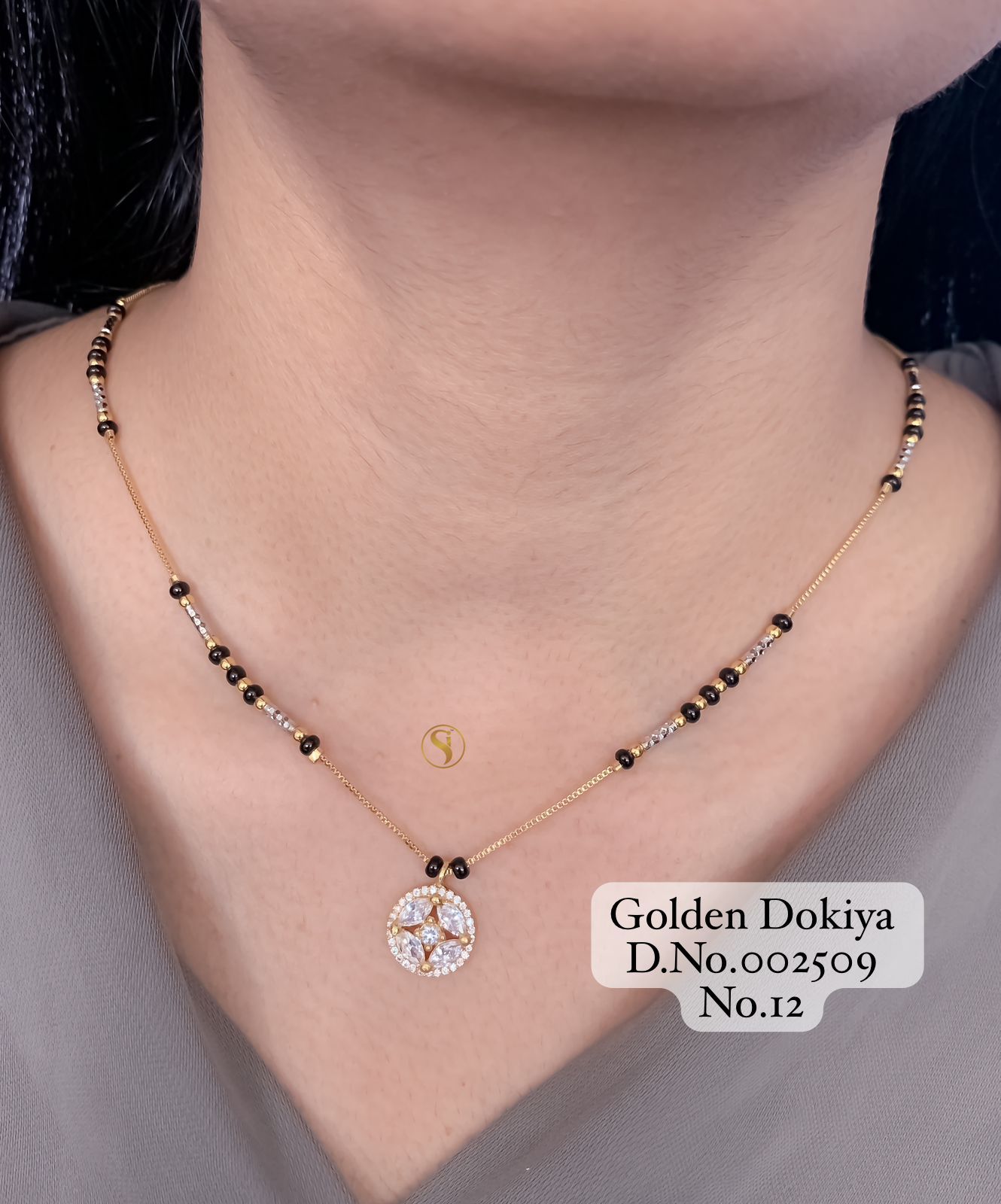 Dokiya 3 AD Diamond Golden Mangalsutra Wholesale Price In Surat
